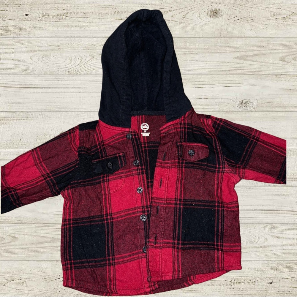Wonder Nation Red and Black Plaid Hoodie Shirt